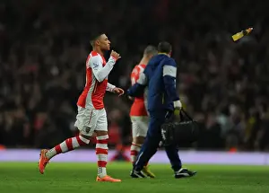Arsenal V Manchester United 2014-15 Prints: Arsenal's Oxlade-Chamberlain Battles for Possession against Manchester United (Premier League 2014-15)