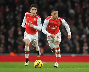 Arsenal V Newcastle United 2014/15 Prints: Arsenal's Oxlade-Chamberlain and Bellerin in Action against Newcastle United (2014/15)