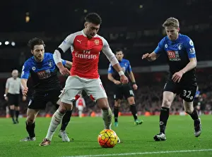 Arsenal V Bournemouth 2015-16 Prints: Arsenal's Oxlade-Chamberlain Clashes with Bournemouth Duo during Premier League Showdown