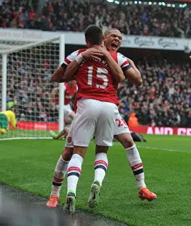 Arsenal's Oxlade-Chamberlain and Gibbs Celebrate Second Goal vs Norwich City (2012-13)