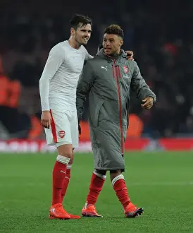 Arsenal V Reading EFL Cup 2016-17 Prints: Arsenal's Oxlade-Chamberlain and Jenkinson Celebrate EFL Cup Victory over Reading