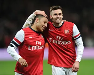 Arsenal V Liverpool - FA Cup 2013-14 Prints: Arsenal's Oxlade-Chamberlain and Jenkinson: FA Cup Victory Celebration