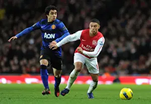 Arsenal V Manchester United 2011-12 Prints: Arsenal's Oxlade-Chamberlain Outmaneuvers Manchester United's Rafael in Premier League Clash
