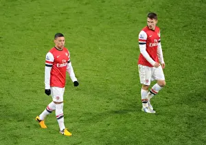 Arsenal's Oxlade-Chamberlain and Ramsey in Action against West Ham United, Premier League 2012-13