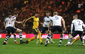 Preston North End V Arsenal - FA Cup - 2017 Prints: Arsenal's Oxlade-Chamberlain Stands Off Against Preston's Defenders in FA Cup Showdown