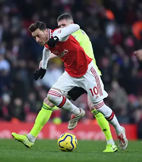 Arsenal V Sheffield United 2019-20 Prints: Arsenal's Ozil Clashes with Sheffield United's Lundstram in Premier League Showdown