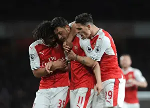 Arsenal's Ozil, Elneny, and Xhaka Celebrate Goal Against West Ham United