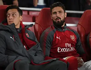 Arsenal V West Bromwich Albion 2017-18 Prints: Arsenal's Ozil and Giroud Pre-Match Huddle vs West Bromwich Albion (2017-18)