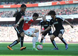 Arsenal V Watford FA Cup 2015-16 Prints: Arsenal's Ozil Outmaneuvers Watford Defenders in FA Cup Showdown