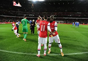 Arsenal V Chelsea 2013-14 Prints: Arsenal's Ozil and Sagna: Pre-Match Moment at Emirates Stadium (Arsenal v Chelsea)