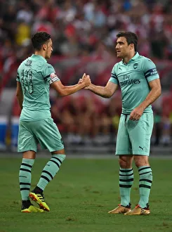 Arsenal V PSG Pre Season Friendly 2018-19 Prints: Arsenal's Ozil and Sokratis