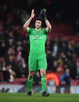 Arsenal's Petr Cech Applauding Fans in Arsenal v Valencia UEFA Europa League Semi-Final First Leg