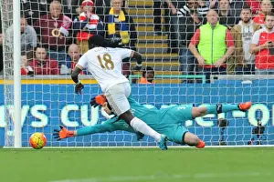 Swansea City V Arsenal 2015-16 Prints: Arsenal's Petr Cech Stops Bafe Gomis: Dramatic Save at Swansea City