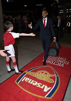 Arsenal's Pierre-Emerick Aubameyang Greets the Mascot Before Arsenal vs Stoke City (April 2018)