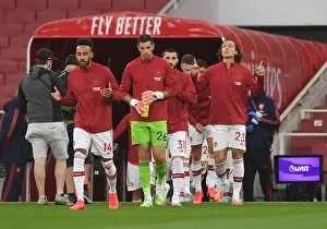 Arsenal V Leicester City 2019-20 Prints: Arsenal's Pierre-Emerick Aubameyang Leads Out Team vs Leicester City