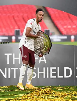 Arsenal's Pierre-Emerick Aubameyang Lifts FA Community Shield after Arsenal's Victory over Liverpool