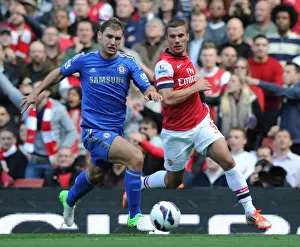 Arsenal V Chelsea 2012-13 Prints: Arsenal's Podolski Outmaneuvers Chelsea's Ivanovic in 2012-13 Premier League Clash