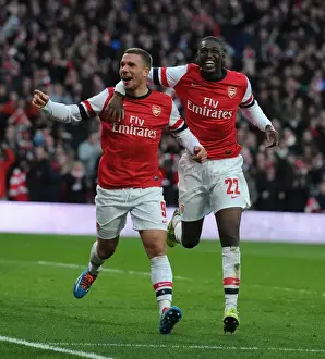 Arsenal V Liverpool - FA Cup 2013-14 Prints: Arsenal's Podolski and Sanogo Celebrate Double Strike Against Liverpool in FA Cup