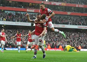 Arsenal V Norwich City 2012-13 Prints: Arsenal's Podolski Scores Third Goal vs Norwich City (2012-13)