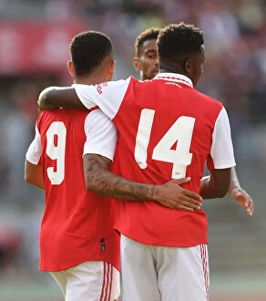 FC Nurnberg v Arsenal 2022-23 Collection: Arsenal's Pre-Season Victory: Eddie Nketiah and Gabriel Jesus Celebrate Goals Against 1. FC Nurnberg