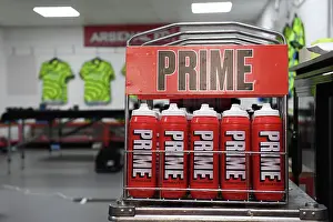 Arsenal's PRIME-Branded Water Bottles in Bournemouth Dressing Room Ahead of AFC Bournemouth vs Arsenal FC (2023-24)