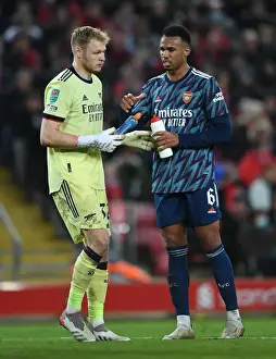 Liverpool V Arsenal Carabao Cup 21-22 Prints: Arsenal's Ramsdale and Gabriel Face Off Against Liverpool in Carabao Cup Semi-Final