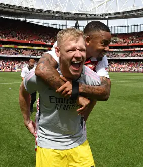 Arsenal's Ramsdale and Jesus Celebrate after Arsenal v Sevilla Pre-Season Friendly