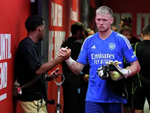 Arsenal V Manchester United 2023-24 Prints: Arsenal's Ramsdale and Timber Share a Moment Before Arsenal v Manchester United (2023-24)