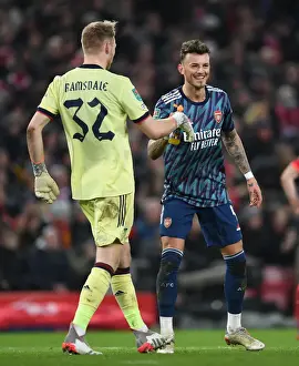 Liverpool V Arsenal Carabao Cup 21-22 Prints: Arsenal's Ramsdale and White Lock Horns in Intense Carabao Cup Semi-Final Battle Against Liverpool