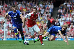 Arsenal V Everton 2016-17 Prints: Arsenal's Ramsey Battles Everton's Jagielka and Davies in Premier League Clash