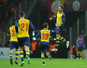 Galatasaray V Arsenal 2014/15 Prints: Arsenal's Ramsey and Bellerin Celebrate Goal Against Galatasaray in UEFA Champions League