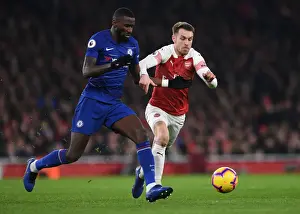 Arsenal V Chelsea 2018-19 Prints: Arsenal's Ramsey Chases Down Chelsea's Rudiger: Intense Moment from the Arsenal v Chelsea Clash