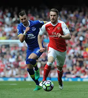 Arsenal V Everton 2016-17 Prints: Arsenal's Ramsey Clashes with Everton's Schneiderlin in Premier League Showdown