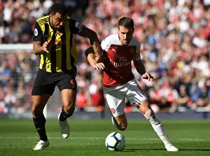 Arsenal V Watford 2018-19 Prints: Arsenal's Ramsey Clashes with Watford's Deeney in Premier League Showdown