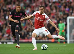 Arsenal V Everton 2018-19 Prints: Arsenal's Ramsey Evades Pressure from Everton's Richarlison