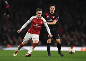 Arsenal V AC Milan 2017-18 Prints: Arsenal's Ramsey Evades Silva Pressure in Europa League Showdown