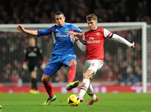 Arsenal V Hull City 2013-14 Prints: Arsenal's Ramsey Faces Off Against Hull's Livermore in Premier League Clash