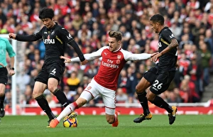 Arsenal V Swansea City 2017-18 Prints: Arsenal's Ramsey Faces Off Against Swansea's Ki and Naughton