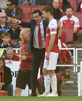 Arsenal V Watford 2018-19 Prints: Arsenal's Ramsey Receives Instructions from Emery during Arsenal v Watford Match