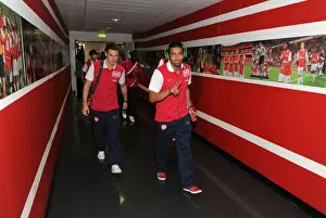Arsenal V Swansea City 2011-12 Prints: Arsenal's Ramsey and Santos Arrive: Arsenal Leads Swansea 1-0 in Premier League Showdown at Emirates Stadium