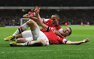 Arsenal V Wigan Athletic 2012-13 Prints: Arsenal's Ramsey and Walcott Celebrate Goals Against Wigan Athletic (2012-13)
