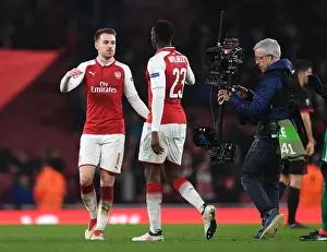 Arsenal V AC Milan 2017-18 Prints: Arsenal's Ramsey and Welbeck Celebrate after Europa League Clash against AC Milan