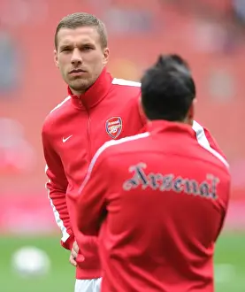 Arsenal V Aston Villa 2013-14 Prints: Arsenal's Ready-to-Go Striker: Lukas Podolski in Action vs. Aston Villa (2013-14)