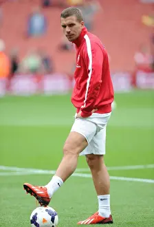Arsenal V Aston Villa 2013-14 Prints: Arsenal's Ready-to-Go Striker: Lukas Podolski Gears Up Against Aston Villa (2013-14)