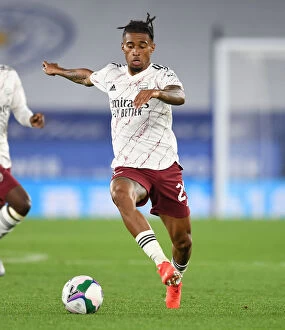 Images Dated 24th September 2020: Arsenal's Reiss Nelson Faces Off Against Leicester City in Carabao Cup Clash