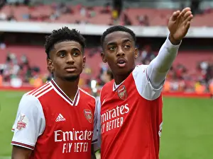 Arsenal's Reiss Nelson and Joe Willock Celebrate Emirates Cup Victory over Olympique Lyonnais