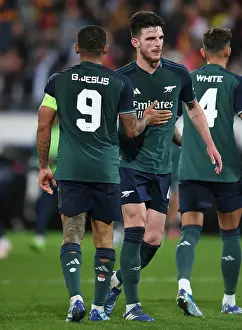 RC Lens V Arsenal 2023-24 Prints: Arsenal's Rice and Jesus Celebrate Victory Over RC Lens in 2023-24 Champions League