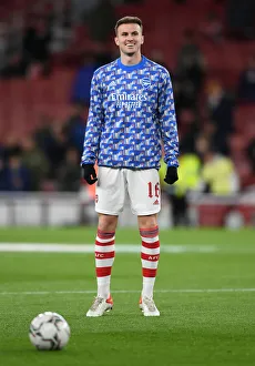 Arsenal V Liverpool Carabao Cup 2021-22 Prints: Arsenal's Rob Holding Braces for Arsenal vs. Liverpool Carabao Cup Showdown