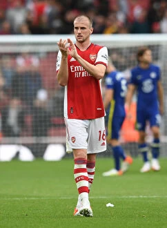 Arsenal v Chelsea 2021-22 Collection: Arsenal's Rob Holding Celebrates with Fans after Arsenal vs. Chelsea Victory (2021-22)