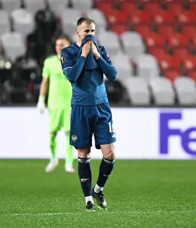 Arsenal's Rob Holding in Empty Eden Arena: Arsenal vs Slavia Praha, UEFA Europa League Quarterfinals (April 2021)